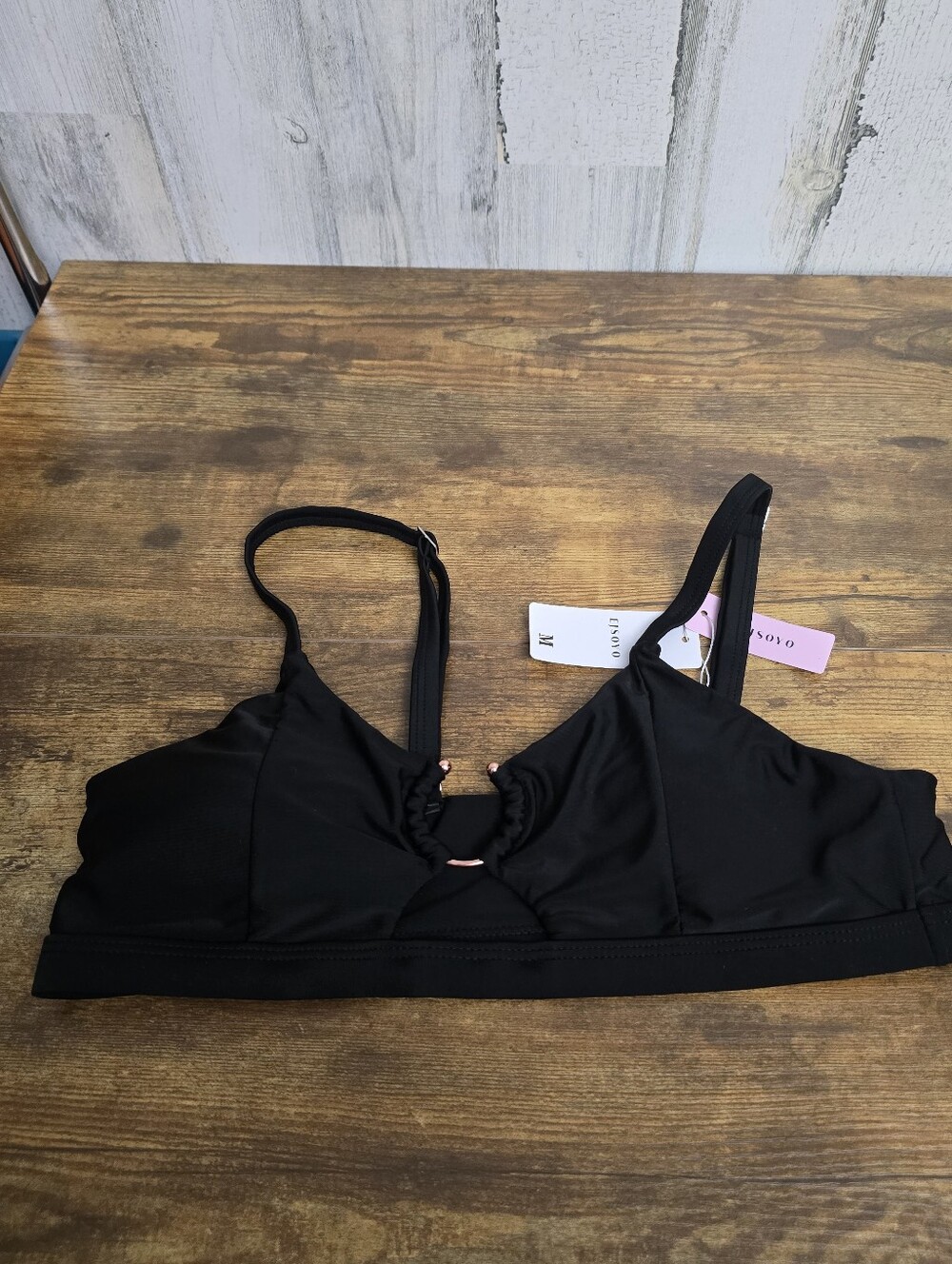 New Ejsoyo Black Bikini Top with Keyhole Detail Womens Size Medium